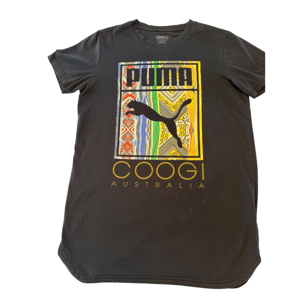 Puma x Coogi Australia Black Graphic T-Shirt Curved Hem Mens Small 575172-02